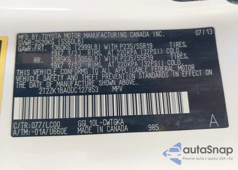 2013 Lexus Rx 350 from USA, damaged, VIN 2T2ZK1BA0DC127853